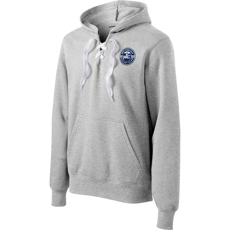 NYC Hockey Club Lace Up Pullover Hooded Sweatshirt